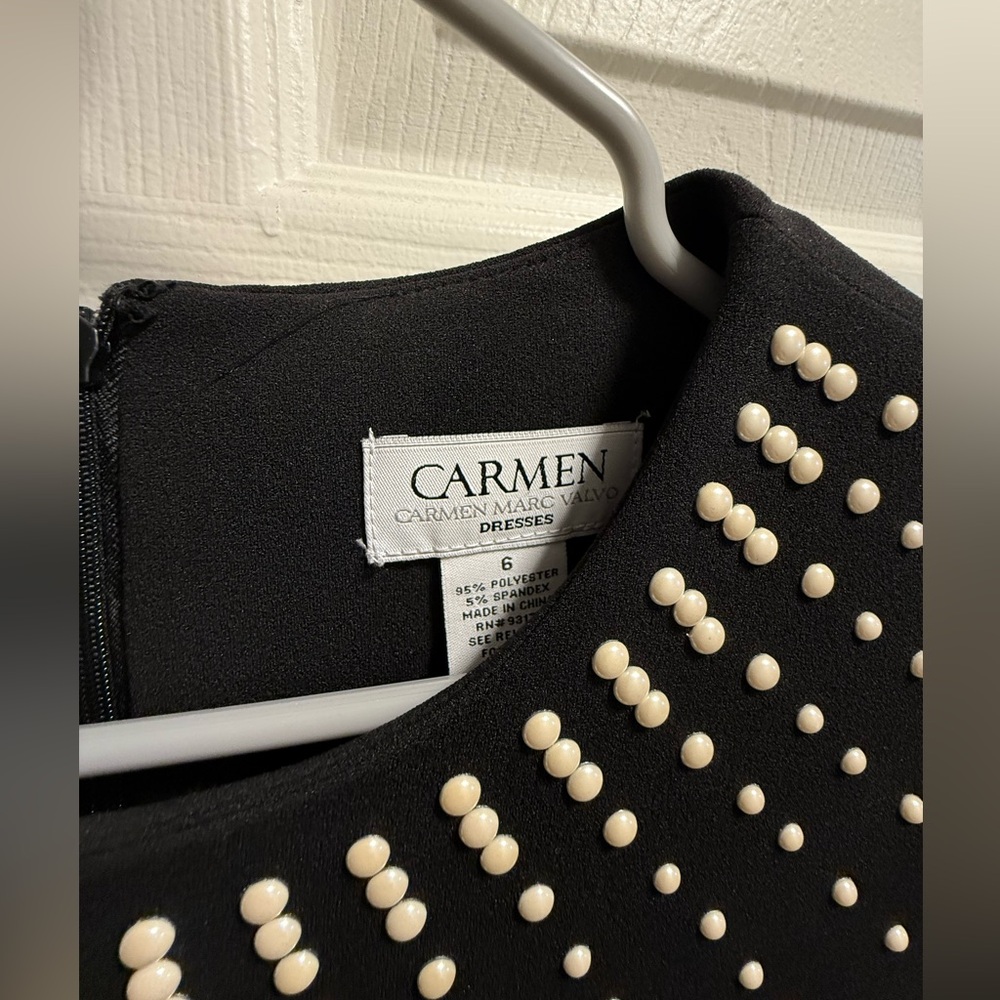 Carmen Marc Valvo - Black Pearl Studded Fit & Flare Dress – Size 6 - Picture 3 of 4